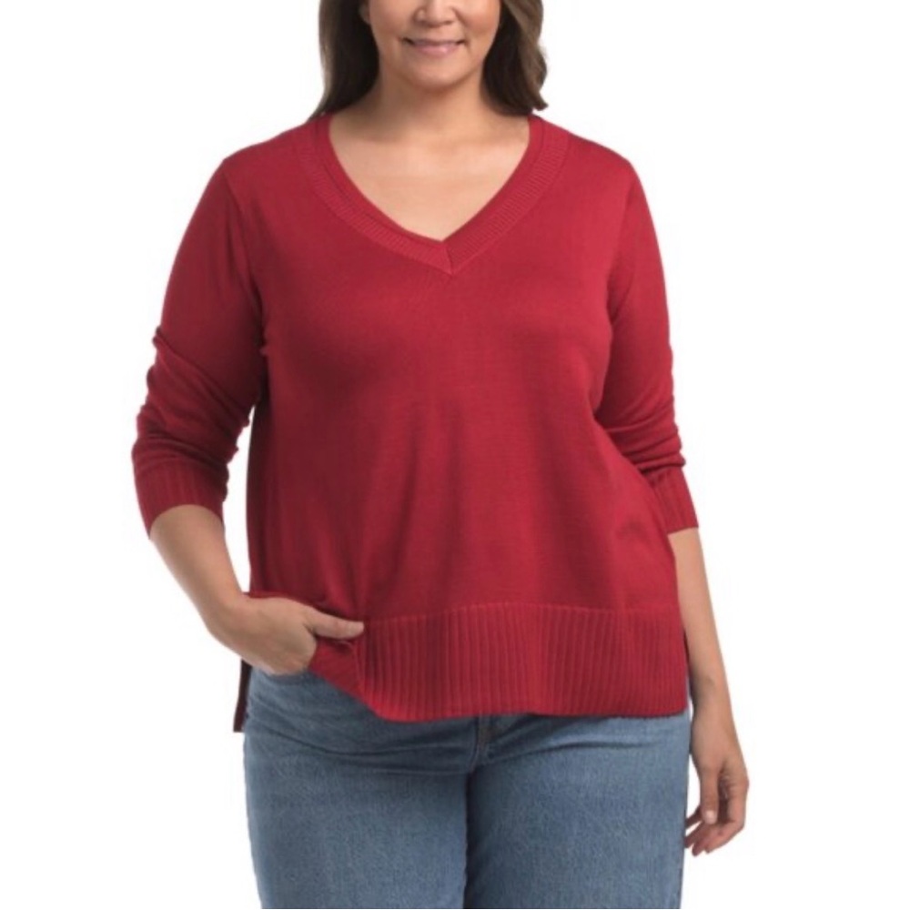 Cable‎ & Gauge Red V-Neck Sweater Women's Size 2X NEW - Picture 3 of 9